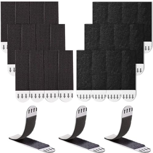 Rusoz Poster Strips Bilderhaken Selbstklebend Extra Stark, 24 Stück Bilder Aufhängen Ohne Bohren 20mm x 70mm Klettband Beidseitig Schwarz Ideal für Zuhause, Büro, Auto, Schule