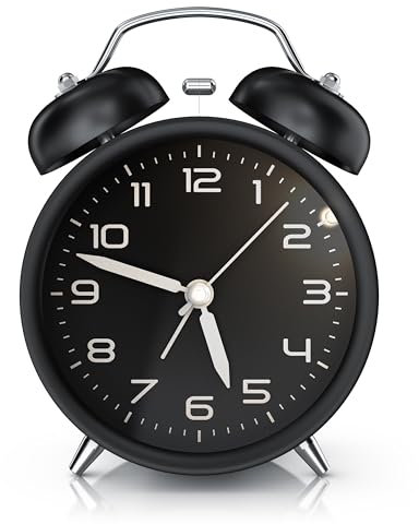 CSL - Wecker analog ohne Ticken mit Licht - LED Beleuchtung - rund - Retro Design - Glockenalarm - lauter Klingelton für Tiefschläfer – einfache Bedienung - schwarz