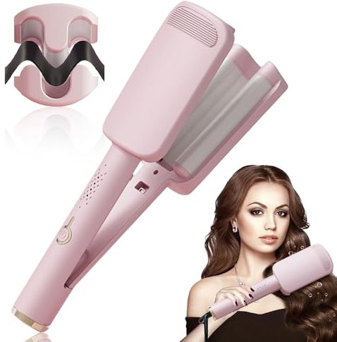 Vmxlso French Wave Curling Iron, 32mm Mermaid Hair Waver, Wave Hair Styler with 4 Gears Temperature, Fast Heating Wave Curler, Hair Wavers for Long Short Hair Pink