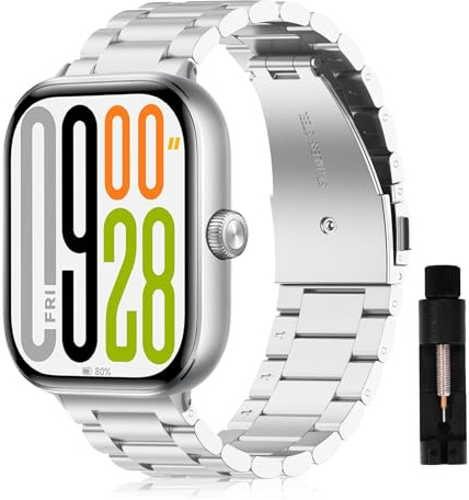SumRioo Armband kompatibel med Xiaomi Redmi Watch 6/5/4/Xiaomi Smart Band 10 Pro/9 Pro/8 Pro, Metallarmband i rostfritt stål med regulator för män och kvinnor, Große, Rostfritt stål, Ingen ädelsten
