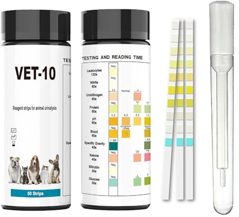 QMARK Urin testremsor för katter och hundar, 50 Count, 10-parameter UTI testsats med pipett och rör