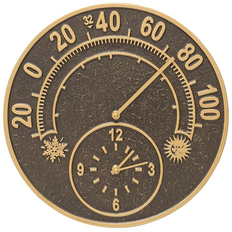 Clarus Crystal Solstice 14 Indoor Outdoor Wall Clock & Thermometer Made from Solid cast Aluminum