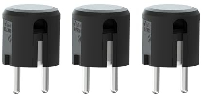 Schuko-uttag, 3-pack, 250 V 16 A, vinklad kontakt med sidoutgång, kontakt med skyddskontakt IP20 och dragavlastning, för kablar upp till 1,5 mm², svart