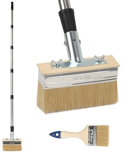 Terassenpinsel mit stiel, 150cm Pinsel mit langem, 15cm Wide Deck Pinsel und 21cm Farbbürsten Set zum Malen für terrasse, Zaunwandmöbel, Holzböden, Terrassenfarben