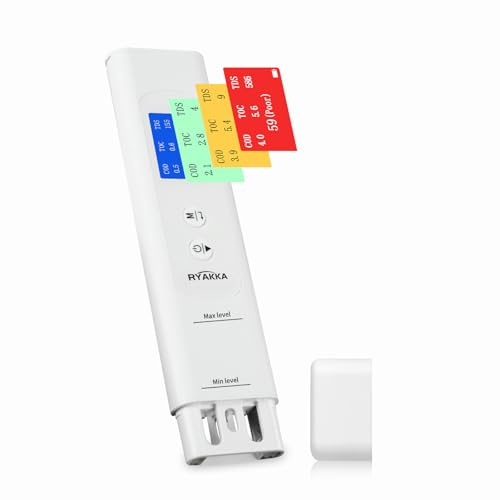 RYAKKA Testeur d'eau potable 6 en 1 avec évaluation intelligente | TOC, COD, TDS, UV275, EC et température | Détecte les bactéries et les résidus de pesticides | Parfait pour filtre à eau extérieur et
