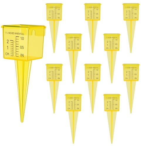 CIATBYYJ Confezione da 10 pluviometri da 3,8 cm, per prato con bocca larga, accurati, per esterni, per decorare giardini e cortili (giallo)