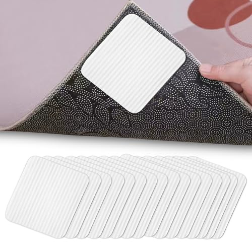 16 Pinzas para Alfombras, Antideslizante Alfombra, Almohadillas Antideslizantes para Alfombras Reutilizables, para Suelo Madera/Baldosas/Mármol - Evita Desplazamientos y Esquinas Levantadas, 10x10cm