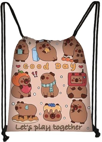 Komergave Capybara Drawstring Bags, Polyester Waterproof Drawstring Gym Bag, Sports Swimming Bag Unisex Travel Bag, Student Portable Storage Bag, 37x30cm