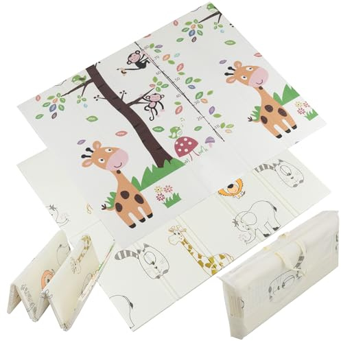 Almar Baby Alfombra para Bebe Acolchada Plegable 180cm x 200cm x 1cm de Grosor Reversible Tapete de Actividades y Gateo para Bebes Recién Nacido y Niño Espuma Alta Densidad Animales de la Sabana