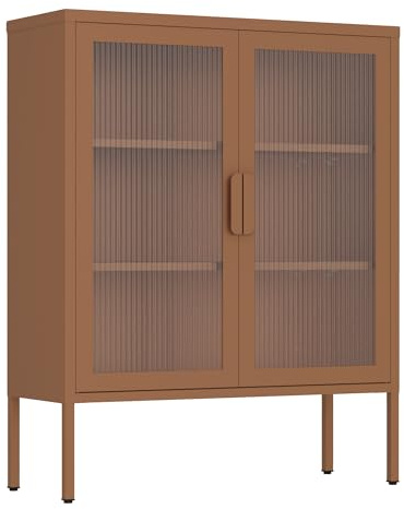 Brigros - Vetrinetta Metallica 2 Ante con Ripiani Regolabili in Acciaio e Ante in Policarbonato, Credenza Soggiorno Moderna 80x38x100 cm Mattone