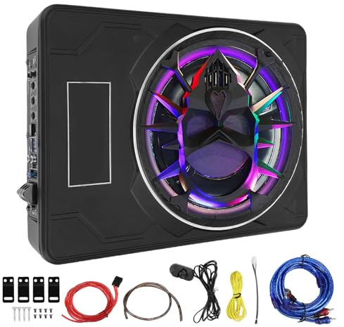 CHICIRIS Unter Sitzmotor Subwoofer 10 Zoll, 800W Super Slim in Verstärker LED LED -Licht, Aktiver Auto -Subwoofer mit Fernbedienung IPX4 Water Proof, für Trucks SUV Mobile Music Rock Hip (Colorful)