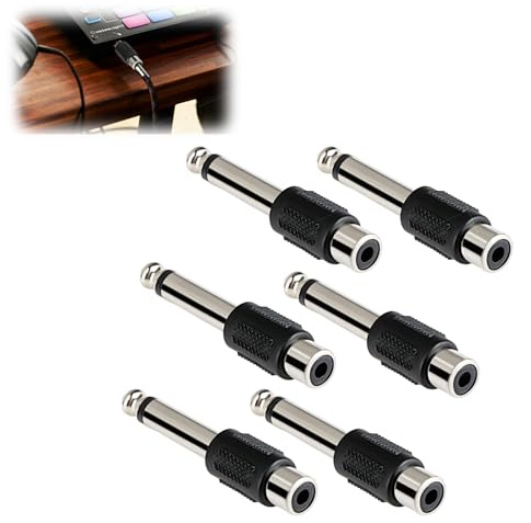 JiaHeHe - Adaptadores de audio (6,35 mm, mono macho a hembra, 6 conectores RCA hembra a jack de 6,35 mm, convertidores de audio para instrumentos, amplificadores, altavoces y sistemas de audio
