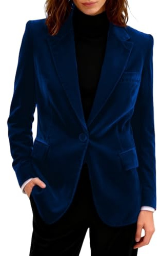 Botong - Giacca da donna in velluto, vestibilità aderente, giacca da abito, per serate eleganti, invernale, abbigliamento casual, Blu reale, S