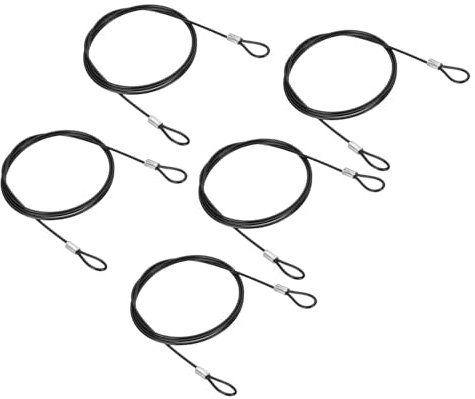 PATIKIL 100cm Safety Cable Lock, 5Pcs Stainless Steel 2mm Dia Security Wire Rope with Double Loop Double Loop for Stage Lighting Luggage Lock, Black