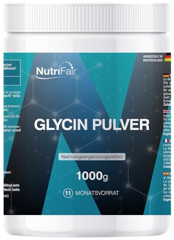 Glycinpulver 1 kg – Aminosyra utan tillsatser – Hög dosering – 100% veganskt – Tysk tillverkning och laboratorietestat – NutriFair | Premium & Fair