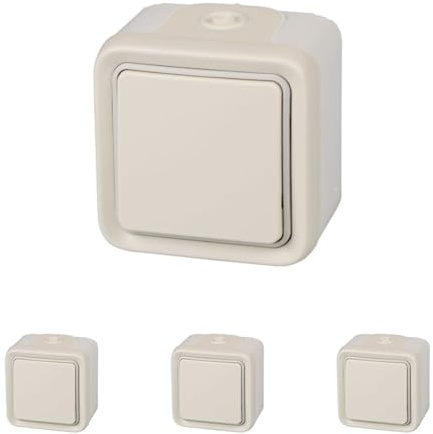 Legrand, 191506 Plexo - Interruptor de pared, pulsador estanco de superficie de la gama Plexo, interruptor exterior, resistente al agua (IP55), color Beige (Paquete de 4)