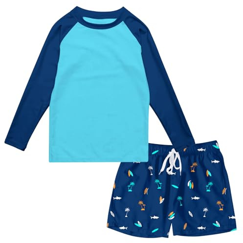 kids4ever baddräkt pojkar långärmad 3D-tryck badkläder UV snabbtorkande simkläder sommar strand baddräkt med innerbyxor i 4–12 år