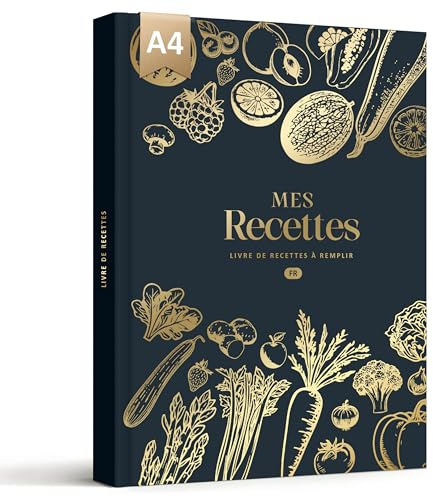 BIROYAL Carnet de Recettes à Remplir A4, 114 Recettes, Bleu noir