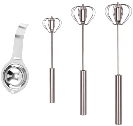 3 Batidor Semiautomático de Acero Inoxidable, 10+12+14 in, Batidor Automático Simple para Mezclar, Batir y Espumar en Cocinas, con Separador de Huevos