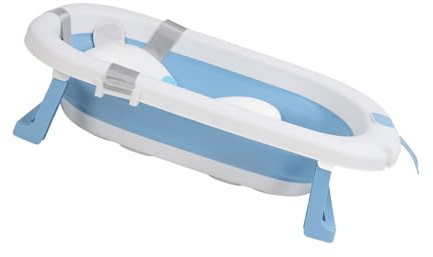 Chrees Foldable Bathtub for Toddlers, Collapsible Baby Bath, Shower Basin for Toddlers with a Bathing Mat and Temperature Display, Baby Tub 0 to 12 Months (Blue)