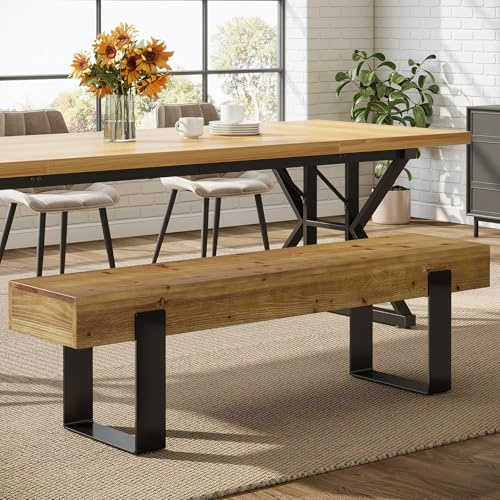 TRIBEWOOD 160cm Solid Wood Dining Bench with Metal Legs