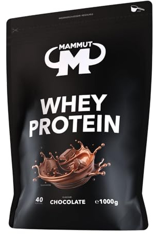 Mammut Nutrition Whey Protein Pulver Chocolate – 1kg – 27g Protein pro Portion – Eiweißpulver mit hohem BCAA-Anteil – Perfekte Löslichkeit in Wasser & Milch – Ideale Zwischenmahlzeit