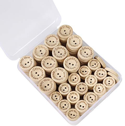HONGXIN-SHOP Botones Costura de Madera Redondos Botones Handmade with Love para Manualidades de DIY Coser Artesanía 15mm 20mm 150 Unidades