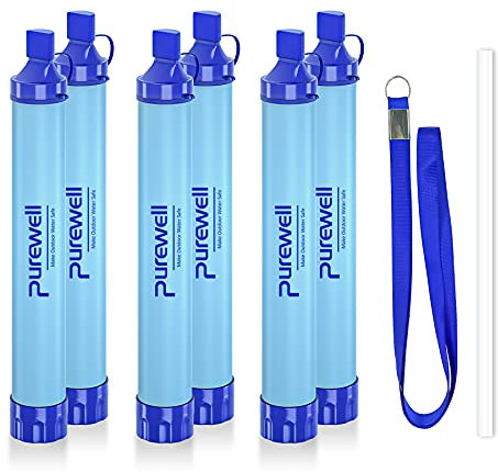 Purewell Filtro de agua para exteriores, filtro de agua personal, pajilla, equipo de supervivencia de emergencia, purificador de agua para camping, senderismo, escalada, mochileros