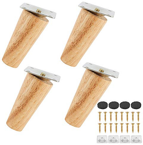 miuline Lot de 4 Pieds de Canapé Bois Massif, Pieds de Meubles pour Fauteuil, Table de Nuit, Armoire, Tiroir(8cm, Oblique)