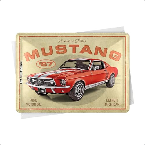 Nostalgic-Art Postal metálica retro, 10 x 14 cm, Ford Mustang – GT 1967 Red – Idea de regalo para fans de Ford, Official License Product (OLP), de metal, diseño vintage