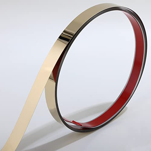 Moulures et garnitures murales | Finition effet miroir métallisé doré, design Peel and Stick, 5 m x 2 cm [Acier inoxydable]