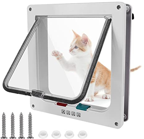 Vaileal Large Cat Flap, Dog Pet Catflap - 4 Way Locking Door, for Pets, Flaps Upvc, Cats, Small Dogs（White）, YQ80-PetDoor