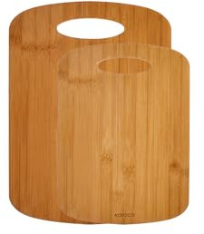 Karaca Defne - Set di 2 taglieri in legno di bambù, resistenti per la preparazione della cucina, pane, carne, piccole e grandi dimensioni (28 x 20 cm/33 x 24 cm)