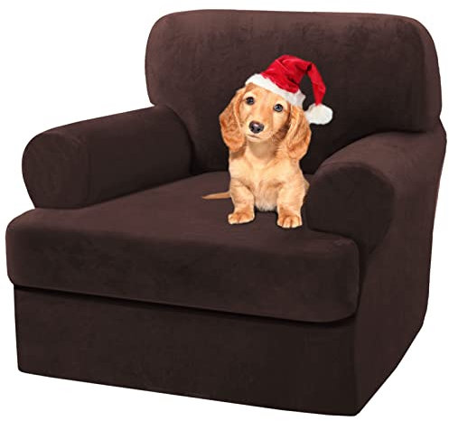 Sofa Cover,T Cushion Sofa Cover Velvet Non-Slip T Cushion 1/2/3 Seater Couch Cover with Individual T Cushion Seat Cover with Elastic Bands Furniture Slipcovers Protector (Brown,1 Seater-2Pieces)
