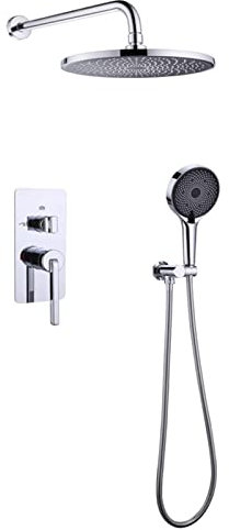 DERBUT Juego de Mezclador de Ducha Empotrado Juego de Cabezal de Ducha Redondo y Manguera Sistema de Ducha montado en la Pared Cromo