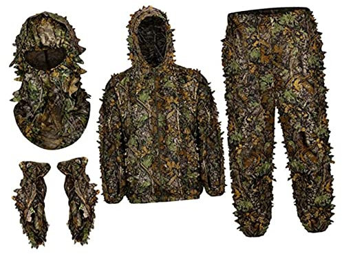 harayaa Ghillie Anzug, 3D Blatt Outfit, Kleidung, Vollgesichtsmaske, Handschuhe, Set, Tarnanzug für, Vogelbeobachtung, Party, Outdoor Jagd, S