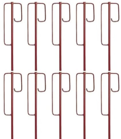 KRUSE 10 x Laterneneisen mit UVV-Bügel - 125 cm Ø 12 mm- Absperrleinenhalter Berliner Modell, angeschmiedete Spitze - rot tauchlackiert