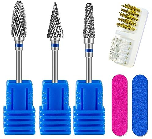 3 Pezzi Punte Fresa Unghie, 3/32 Pollici Fresa per Unghie Acciaio al Tungsteno Professionale, Punta da Trapano per Manicure Rimuovere Acrilico o Gel duro Polygel, per Uso Domestico Salone