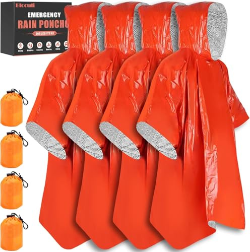 Blcculi 4 Pack Emergency Rain Poncho Orange