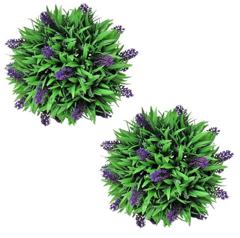 Homgoday Juego de Bolas de Boj Artificial Verde y Morado 28 cm - Resistente a la Intemperie