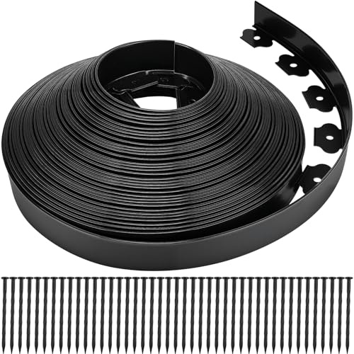 Landscape Edging 2 Inch Tall 100 FT, Garden Edging Border with 5 Pcs Connectors and 60 Pcs Anchoring Spikes for Garden Flower Beds Yard Lawn