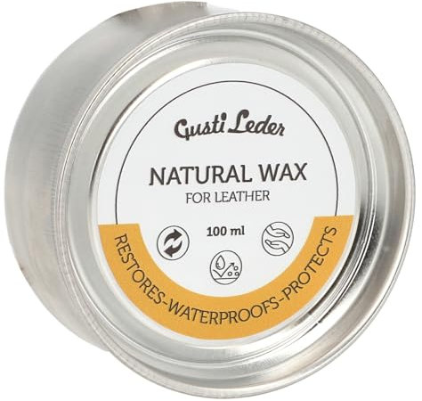 Gusti Pelle Natural Wax - Cera d'api cura della pelle per divano in pelle, borse, scarpe e auto, grasso per pelle per lucentezza, protezione e morbidezza, neutro, 100 ml