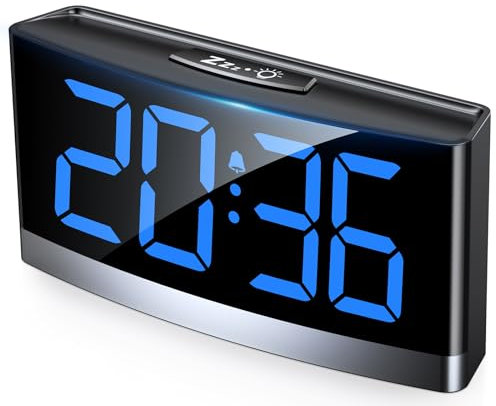 Rolgno Wecker Digital, Nachttisch Uhr mit Auffallenden Blauen LED-Ziffern, Alarm Clock für Tiefschläfer, 5 Helligkeitsstufen & Nachtmodus, 3 Weckertöne, 5 Lautstärkestufen, 12/24H, USB Gespeist