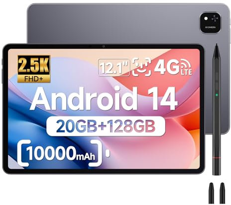 ALLDOCUBE 12.1'' Android 14 Tablet mit 4096 Level Stift, 4G LTE Helio G99 iPlay 60 Pad Pro mit Touch Pen, 2560x1600 FHD+, 20GB+128GB/1TB SD, NFE, 10000mAh PD33W, 4 Lautsprecher, GPS, Face ID