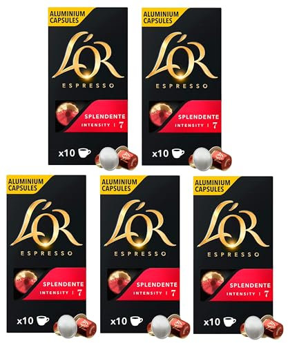 L'OR Espresso Splendente Nespresso Compatible Aluminum Coffee Capsules x10 (Pack of 5, Total 50 Pods)