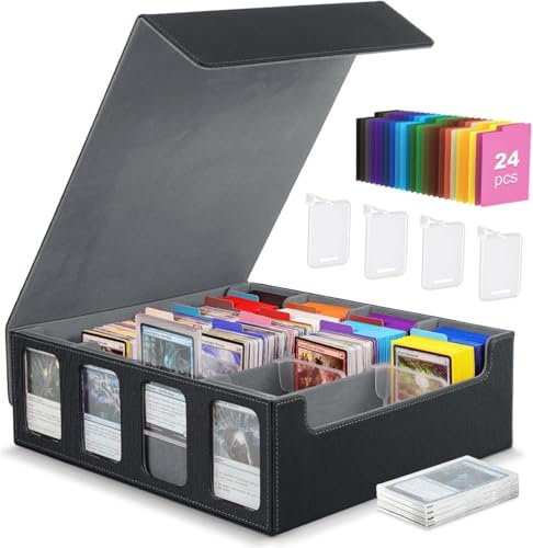 EYEPICK Trading Card Storage Box, PU Leather Quartuple MTG Deck Box, Holds 3200+ Cards, Magnetic Closure, for MTG, TCG Sports, Magic the Gathering Commander Cards, Playing Card (Grey)