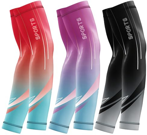Jupsk - 3 pares de mangas para hombre y mujer, refrescantes, para verano, para baloncesto, fútbol, ​​golf, protección solar, compresión y protector solar.