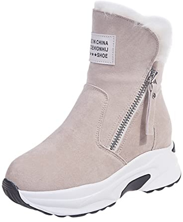 Vinterstövlar dam fodrade med dragkedja snöstövlar med fleece fodrade vinterstövlar mocka snöstövlar med upphöjning stövlar halkfria ankelstövlar termiska slip-kängor