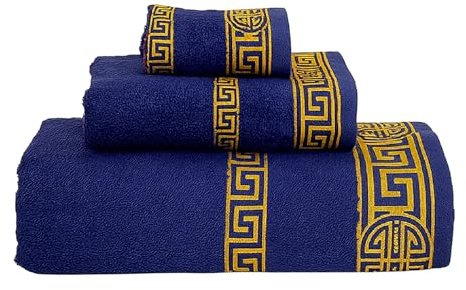 TIENDA EURASIA – Juego de Toallas de Baño | 3 Piezas| Medidas 30x50 cm 50x100 cm y 100x150 cm | Modelo Mallorca | Lavable a máquina a 40°C | 500 g de 100% Algodón (Azul Marino)