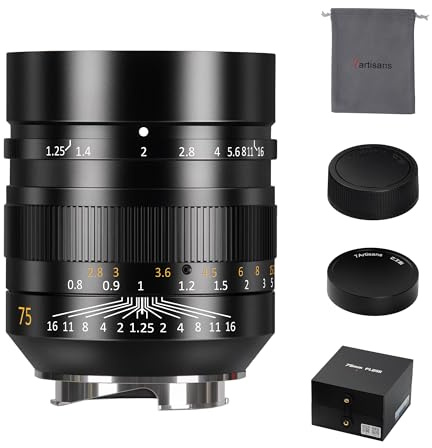 7artisans 75 mm F1.25 Mark II Obiettivo a focale fissa con messa a fuoco manuale Compatibile con fotocamere Leica M-Mount come Leica M-M Leica M240 M3 M6 M7 M8 M9 M9p M10